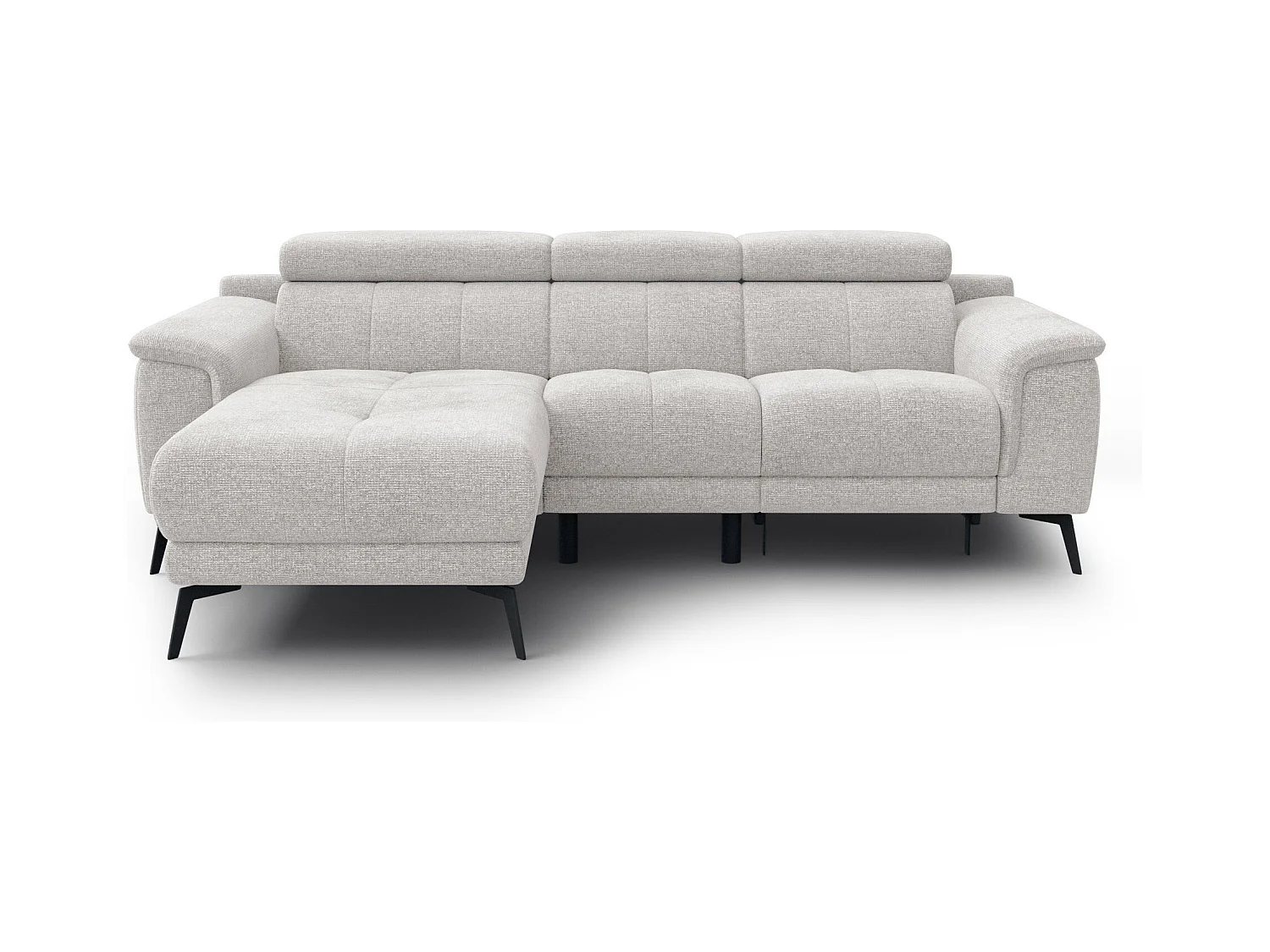 FIERO Ecksofa 3-Sitzer links mit 1 Relaxfunktion und verstellbare Kopfstützen, creme