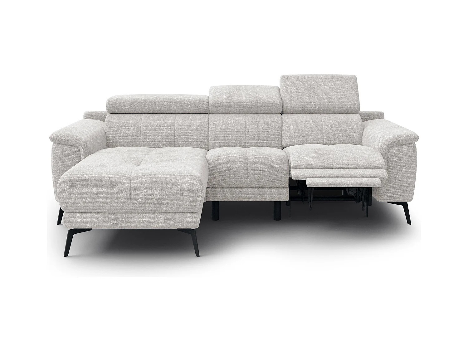 FIERO Ecksofa 3-Sitzer links mit 1 Relaxfunktion und verstellbare Kopfstützen, creme