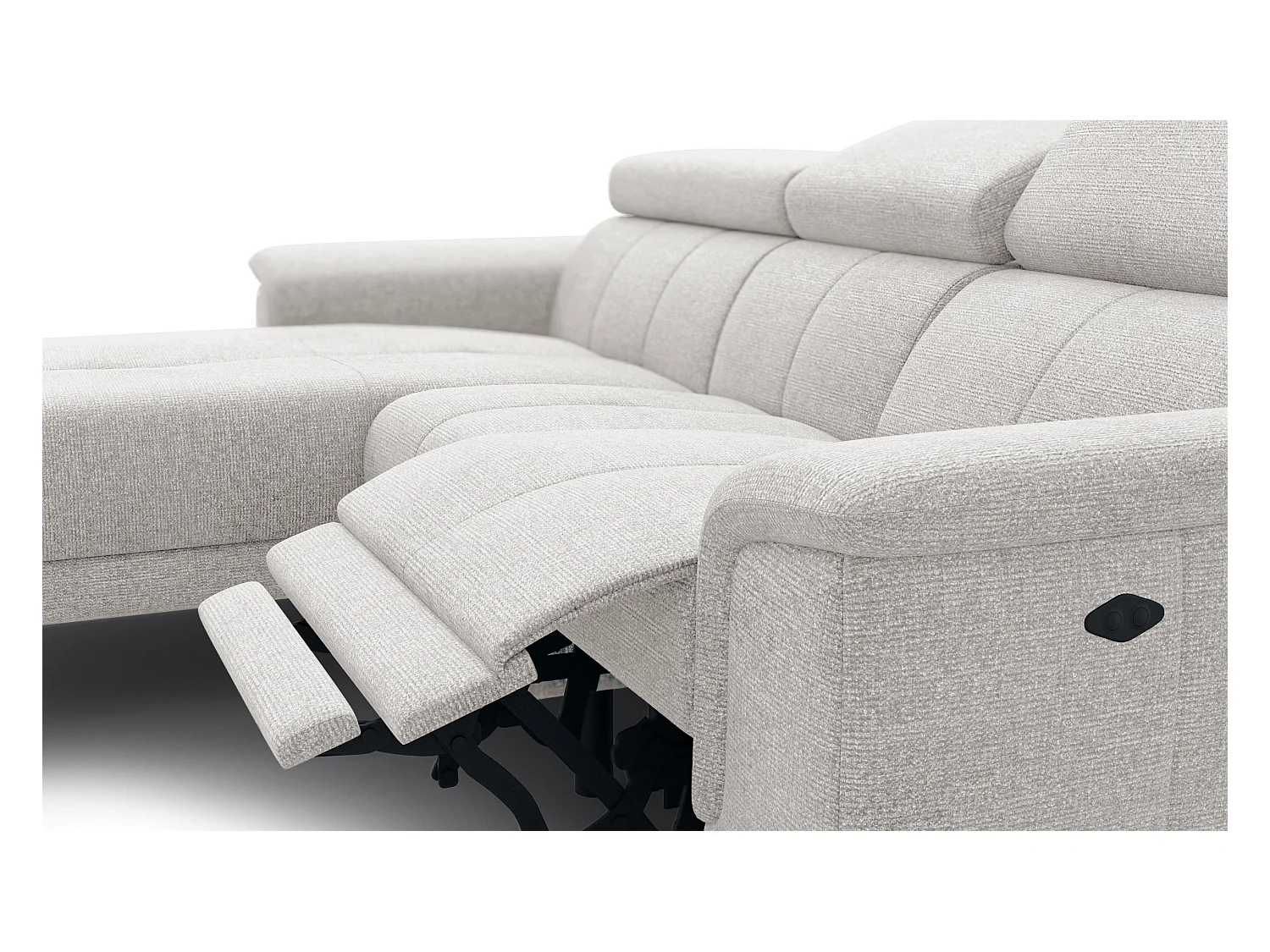 FIERO Ecksofa 3-Sitzer links mit 1 Relaxfunktion und verstellbare Kopfstützen, creme