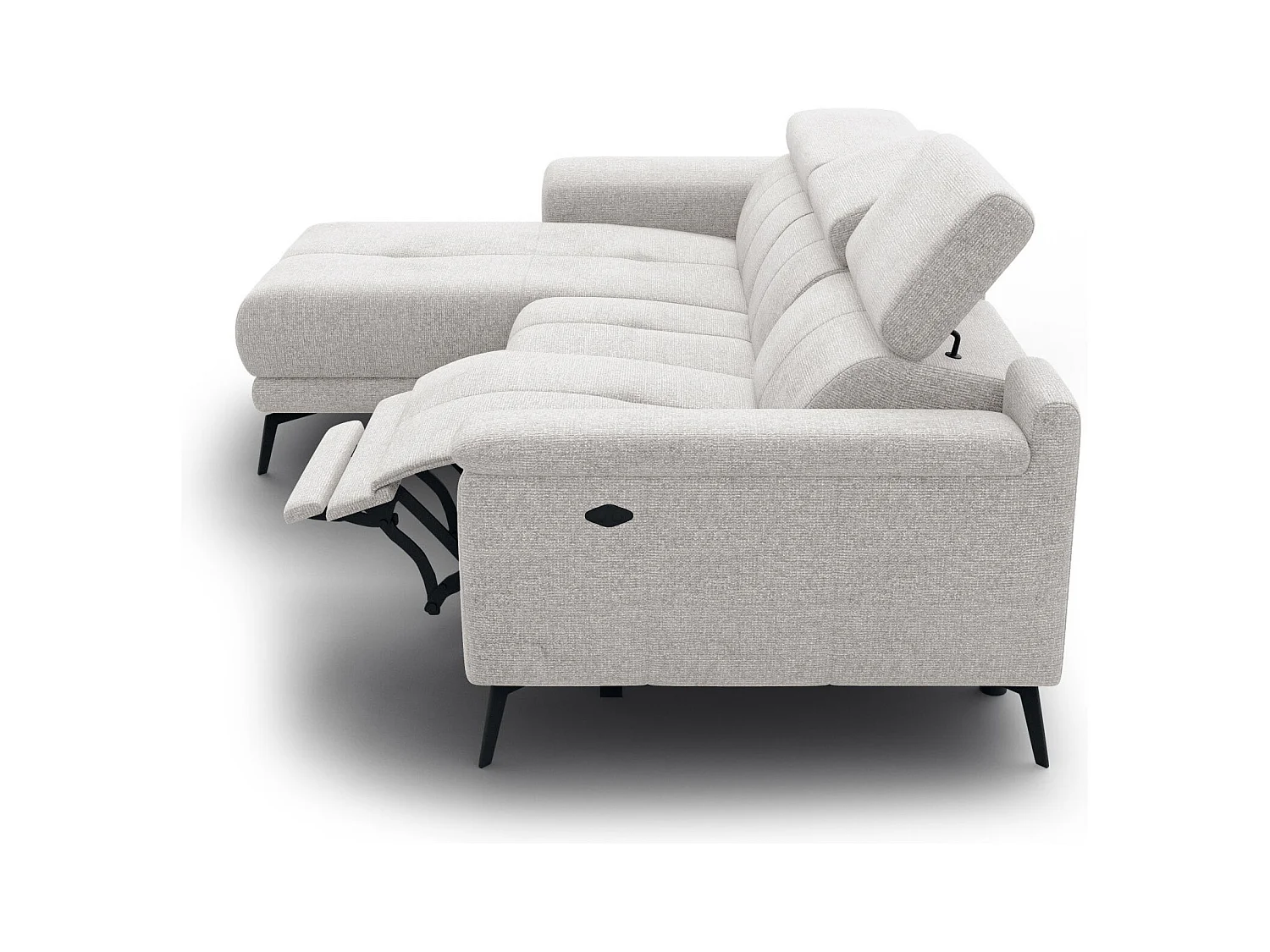 FIERO Ecksofa 3-Sitzer links mit 1 Relaxfunktion und verstellbare Kopfstützen, creme