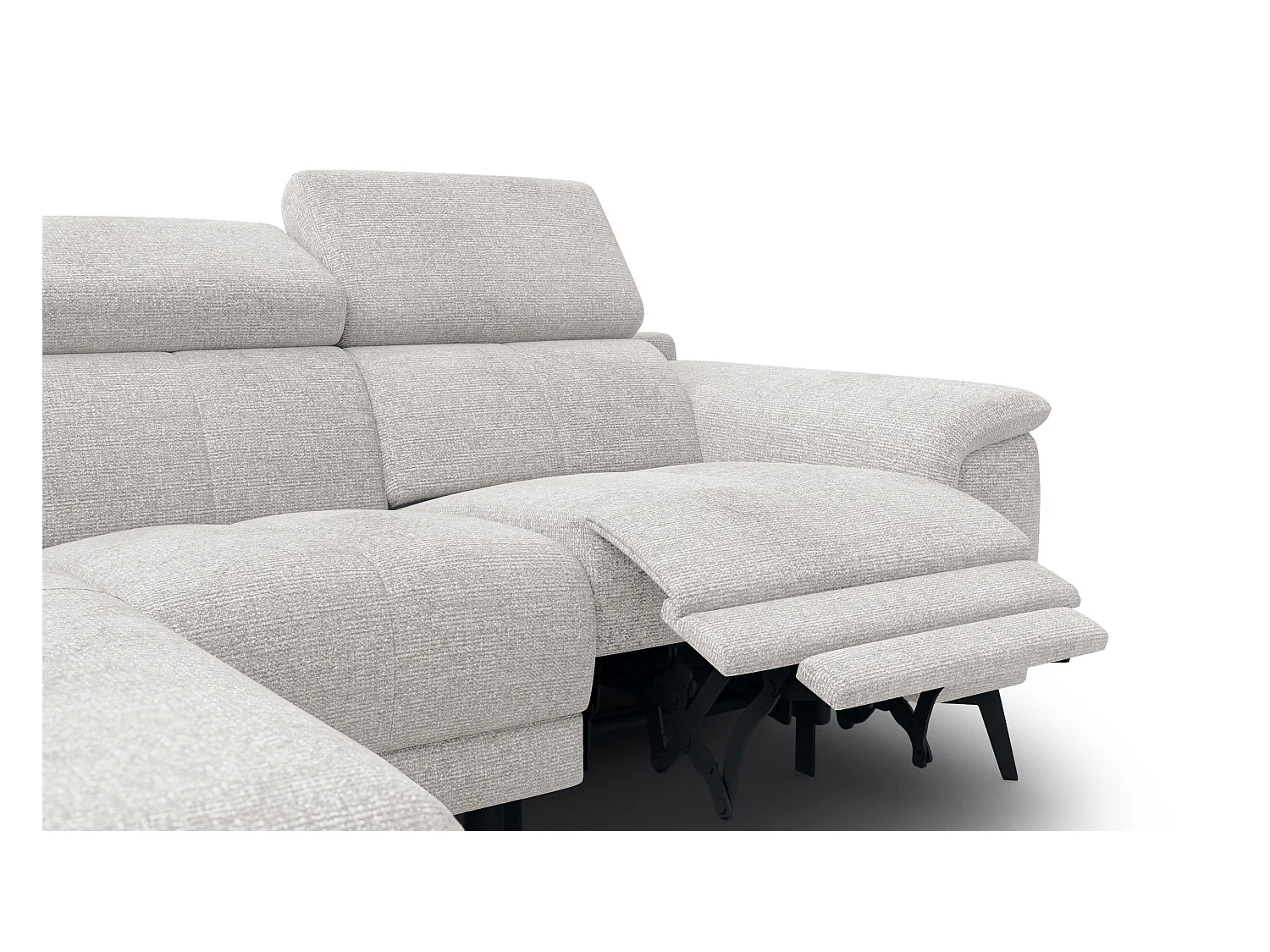 FIERO Ecksofa 3-Sitzer links mit 1 Relaxfunktion und verstellbare Kopfstützen, creme