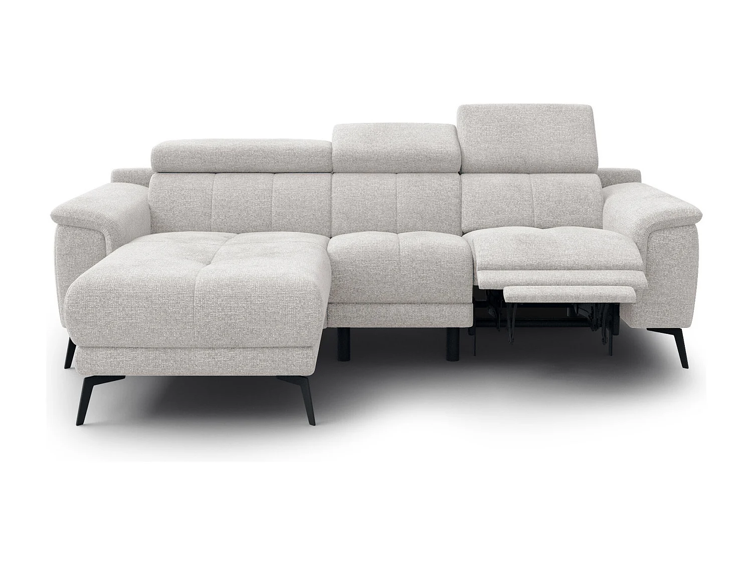 FIERO Ecksofa 3-Sitzer links mit 1 Relaxfunktion und verstellbare Kopfstützen, creme
