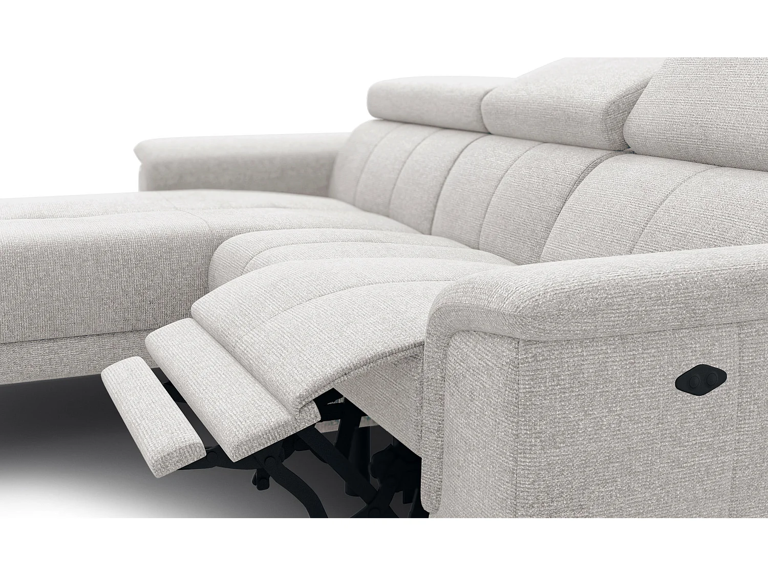 FIERO Ecksofa 3-Sitzer links mit 1 Relaxfunktion und verstellbare Kopfstützen, creme