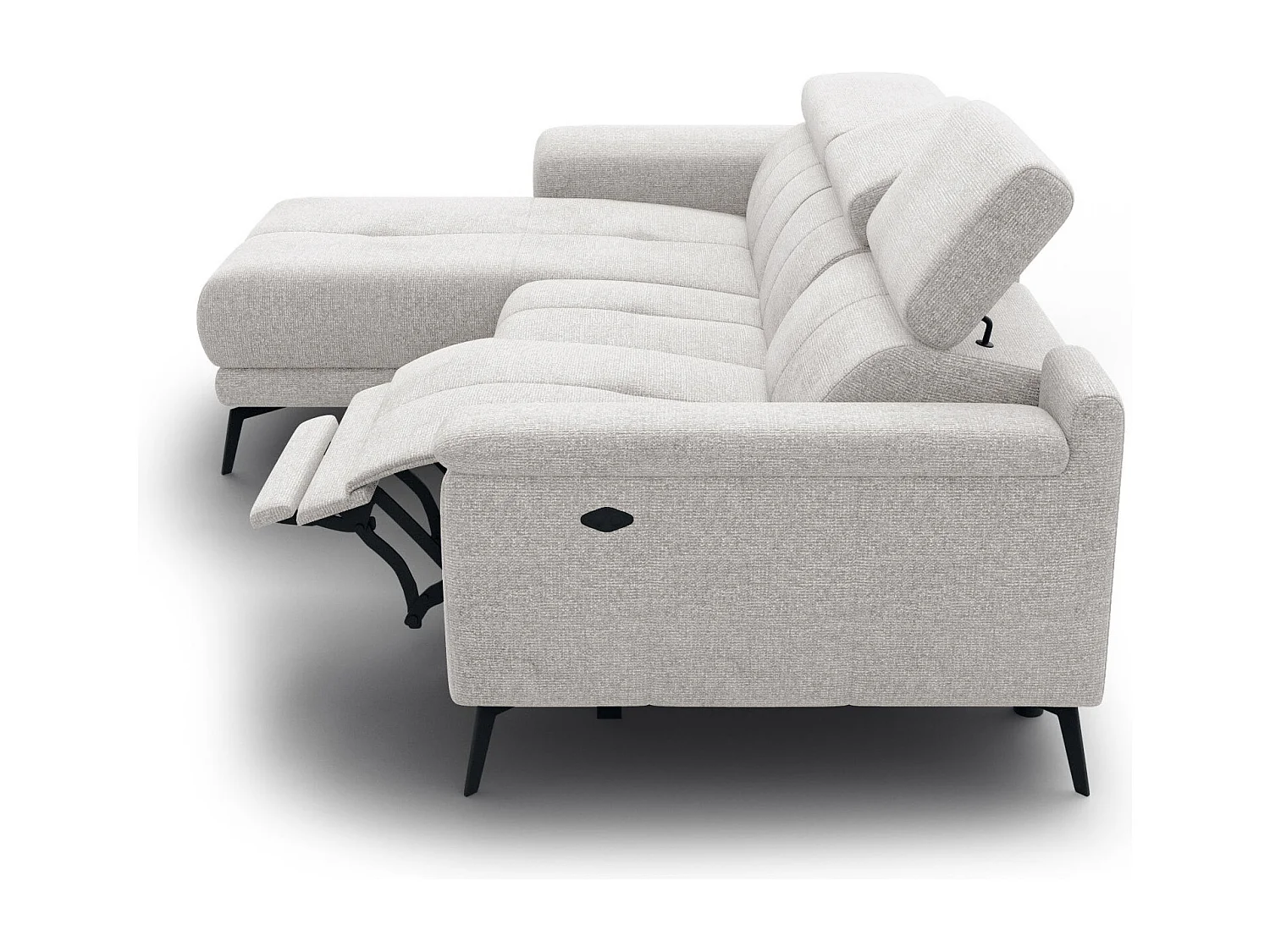 FIERO Ecksofa 3-Sitzer links mit 1 Relaxfunktion und verstellbare Kopfstützen, creme
