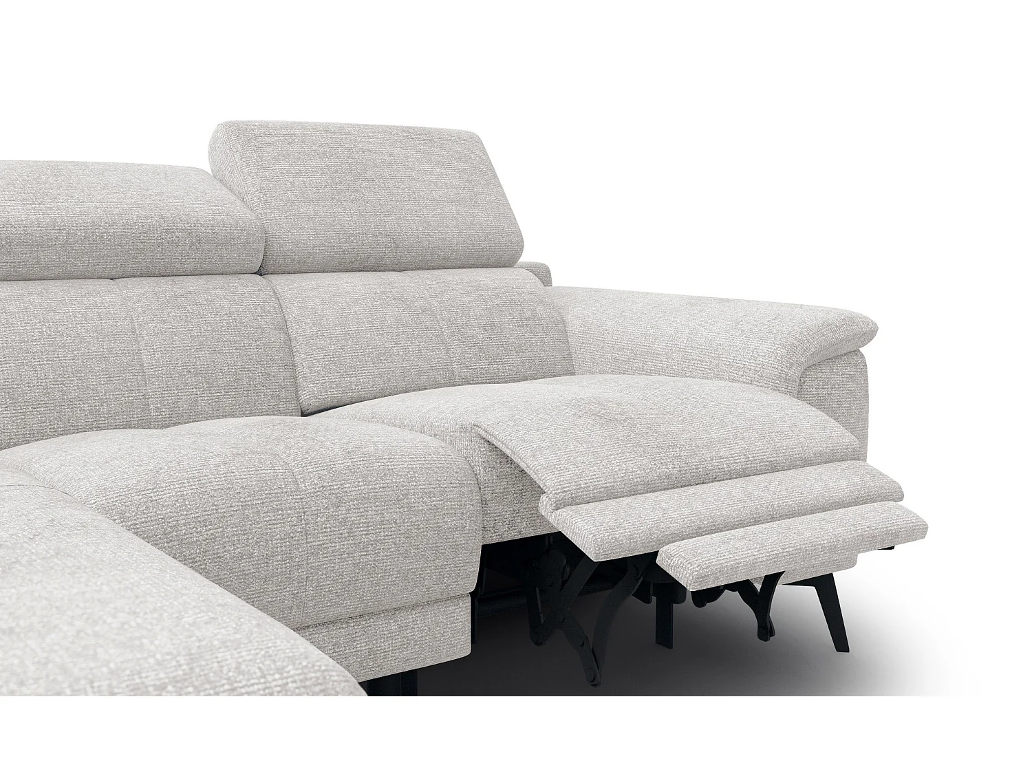 FIERO Ecksofa 3-Sitzer links mit 1 Relaxfunktion und verstellbare Kopfstützen, creme