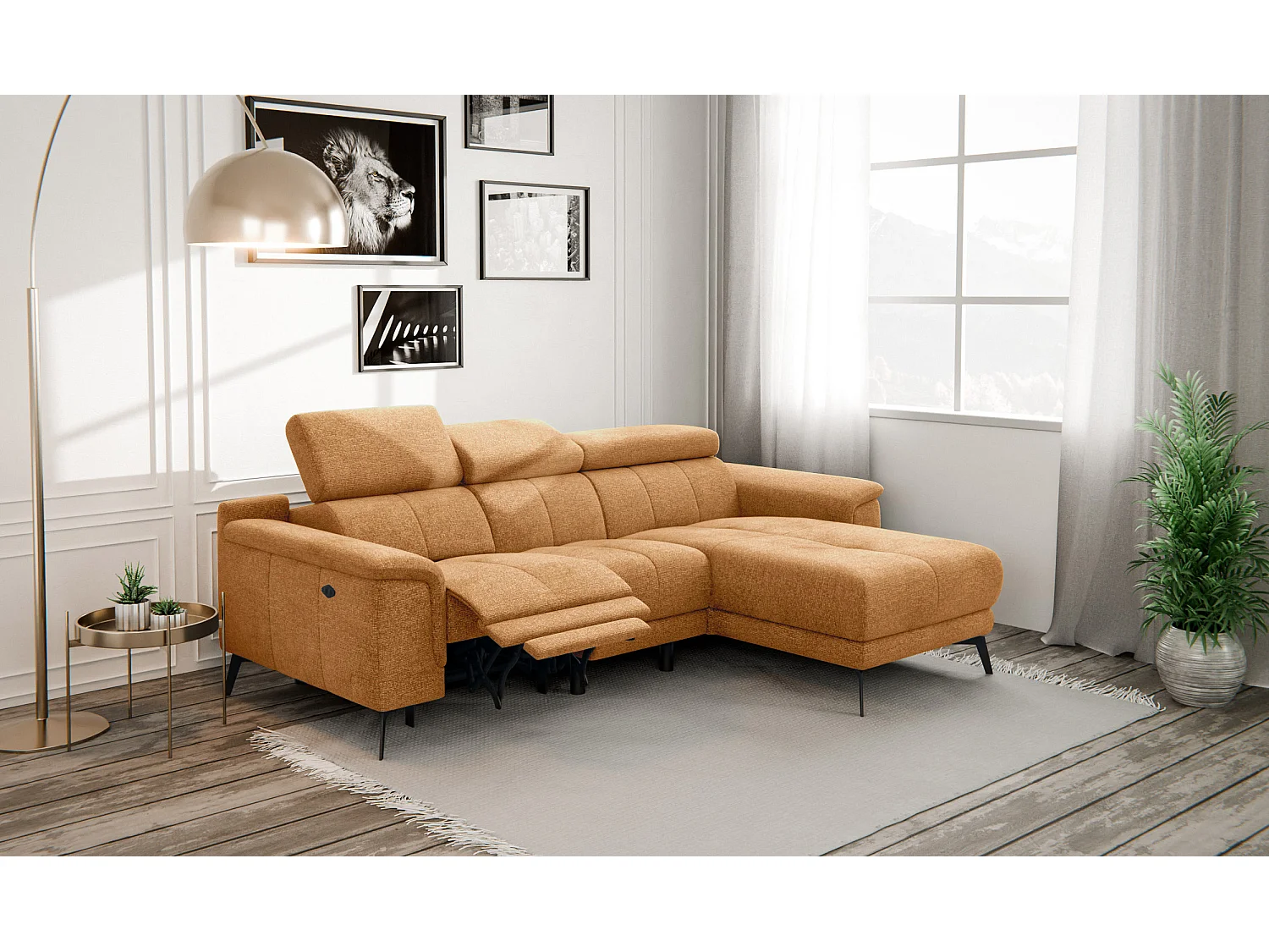 FIERO Ecksofa 3-Sitzer rechts mit 1 Relaxfunktion, orange