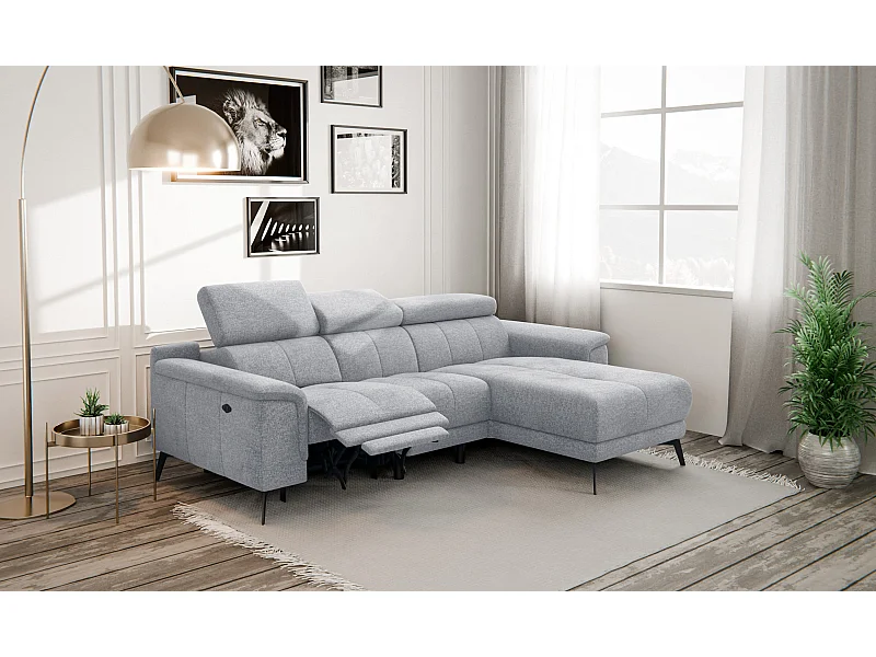 FIERO Ecksofa 3-Sitzer rechts mit 1 Relaxfunktion, silbergrau