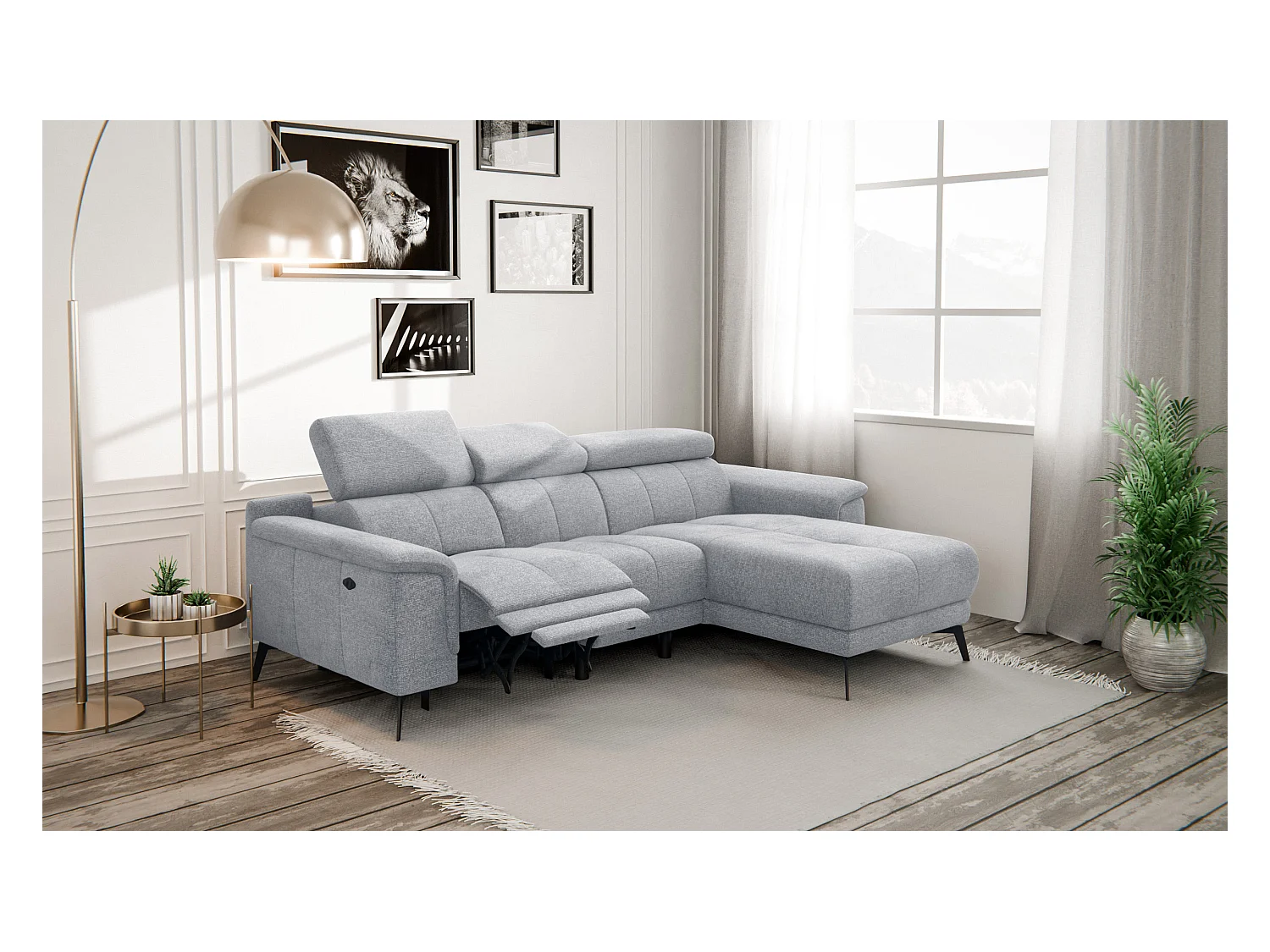 FIERO Ecksofa 3-Sitzer rechts mit 1 Relaxfunktion, silbergrau