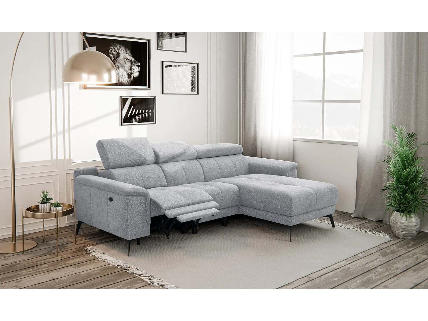 FIERO Ecksofa 3-Sitzer rechts mit 1 Relaxfunktion, silbergrau