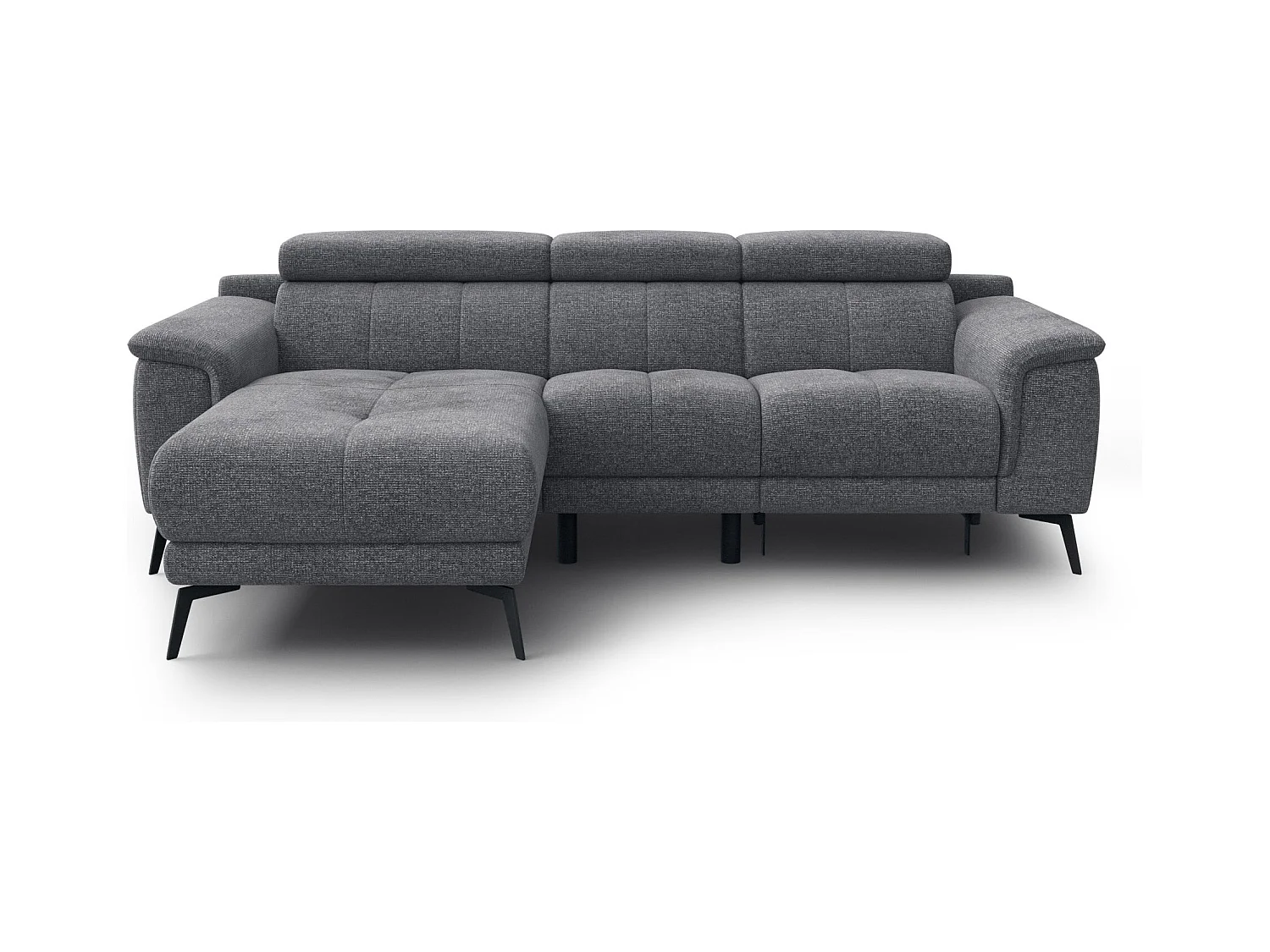 FIERO Ecksofa 3-Sitzer links mit 1 Relaxfunktion und verstellbare Kopfstützen, grau