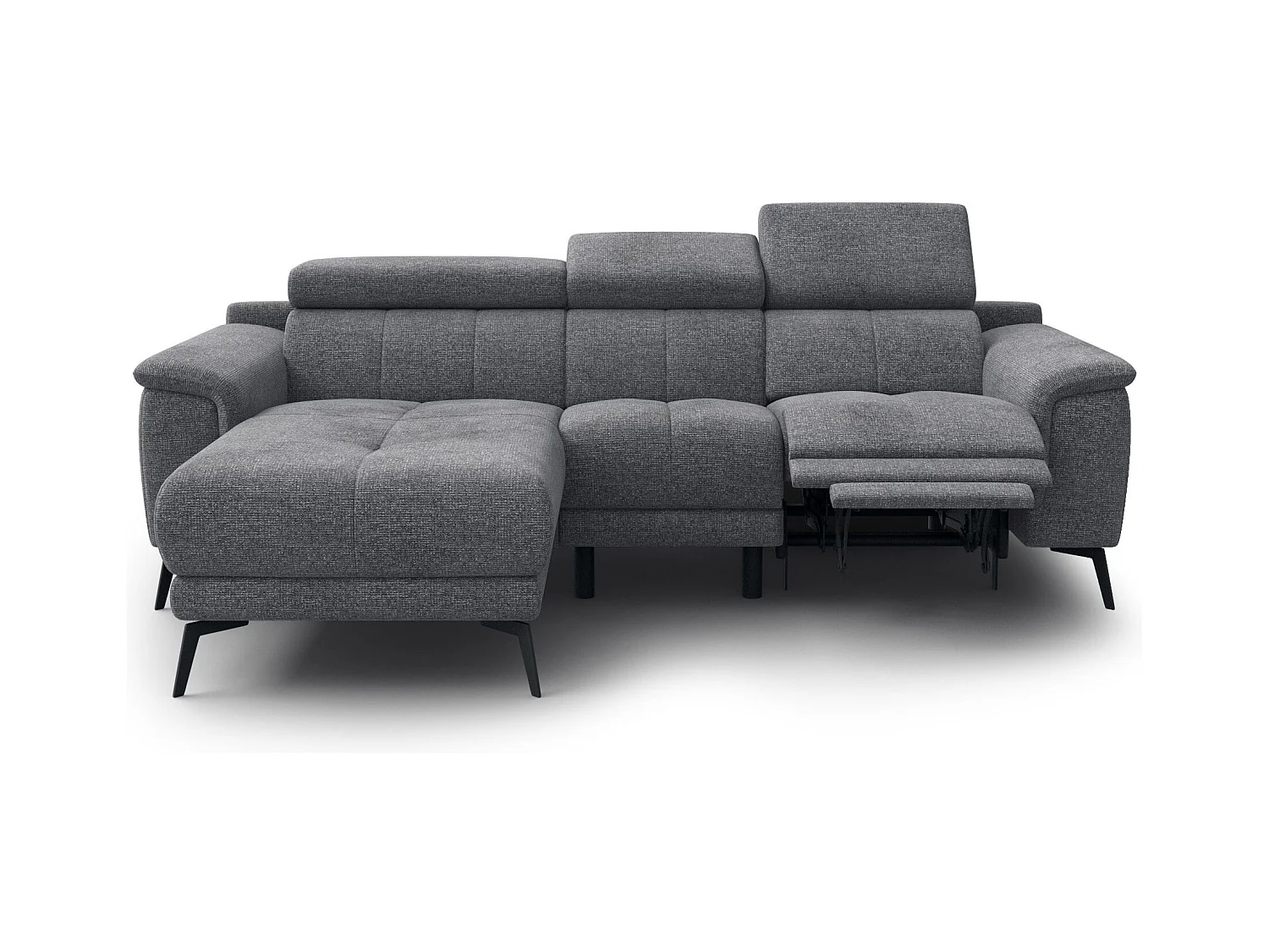 FIERO Ecksofa 3-Sitzer links mit 1 Relaxfunktion und verstellbare Kopfstützen, grau