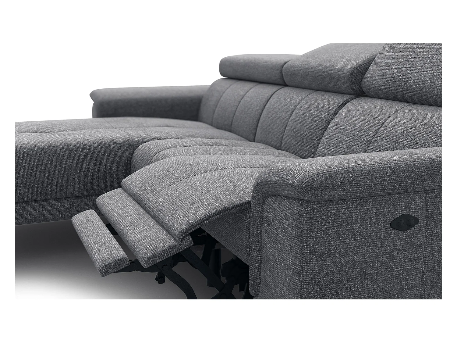 FIERO Ecksofa 3-Sitzer links mit 1 Relaxfunktion und verstellbare Kopfstützen, grau