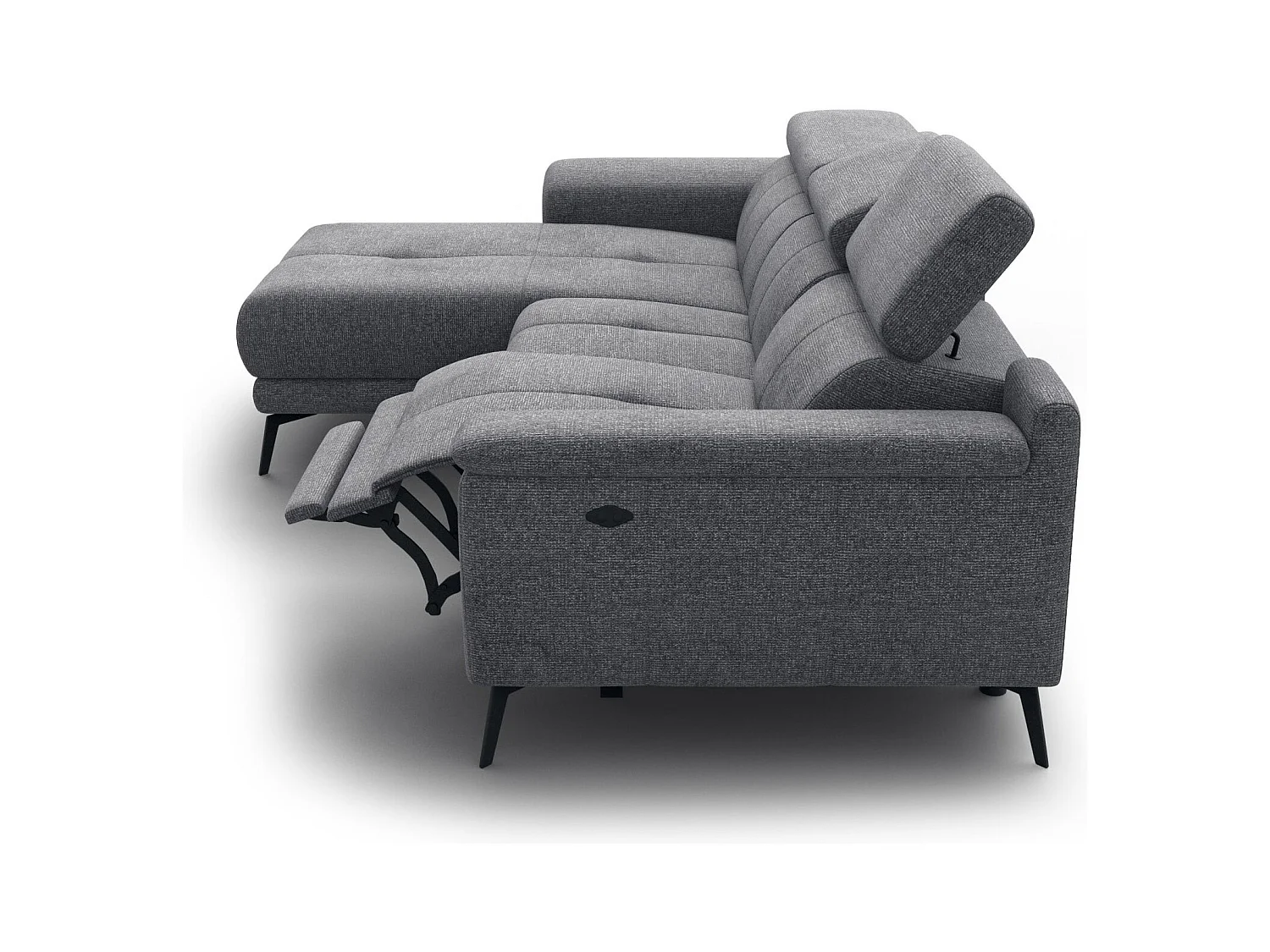 FIERO Ecksofa 3-Sitzer links mit 1 Relaxfunktion und verstellbare Kopfstützen, grau