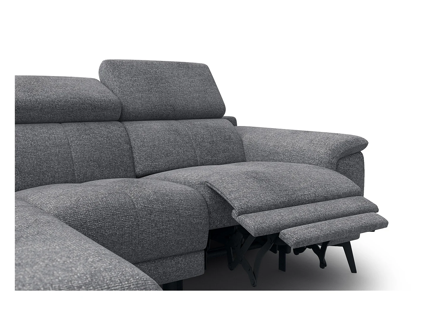 FIERO Ecksofa 3-Sitzer links mit 1 Relaxfunktion und verstellbare Kopfstützen, grau