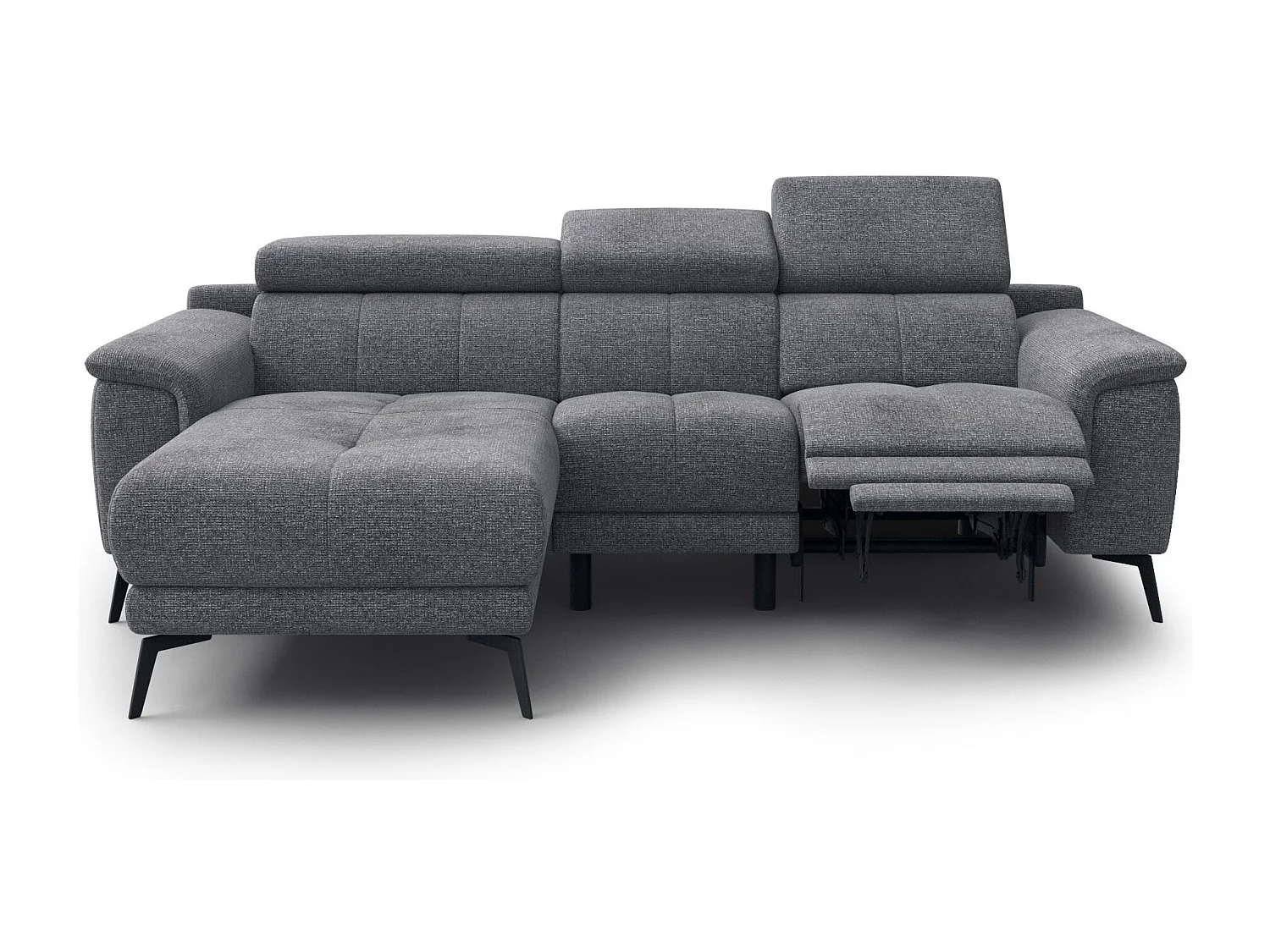 FIERO Ecksofa 3-Sitzer links mit 1 Relaxfunktion und verstellbare Kopfstützen, grau
