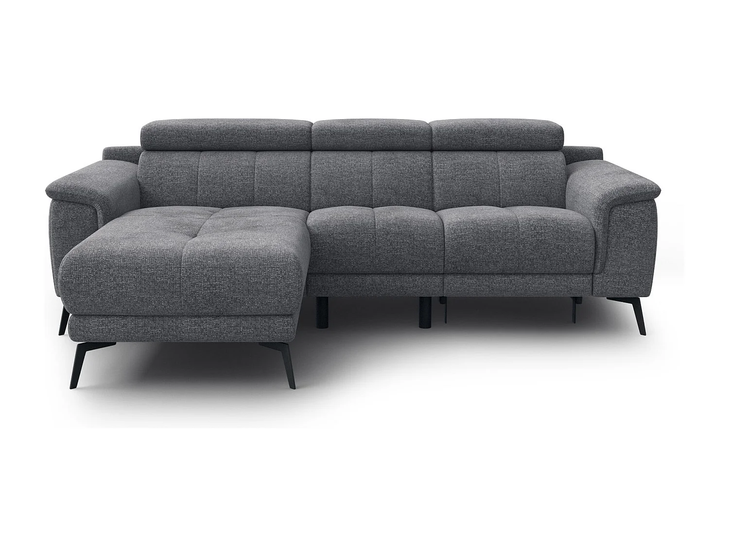 FIERO Ecksofa 3-Sitzer links mit 1 Relaxfunktion und verstellbare Kopfstützen, grau