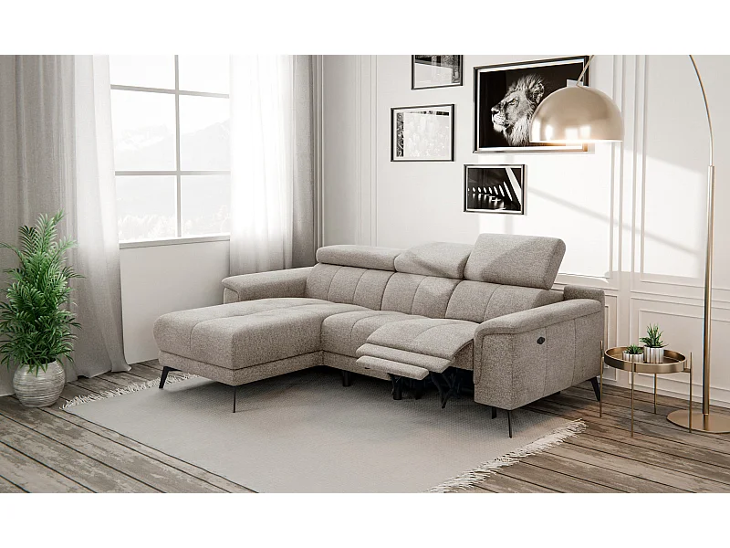 FIERO Ecksofa 3-Sitzer links mit 1 Relaxfunktion und verstellbare Kopfstützen, taupe