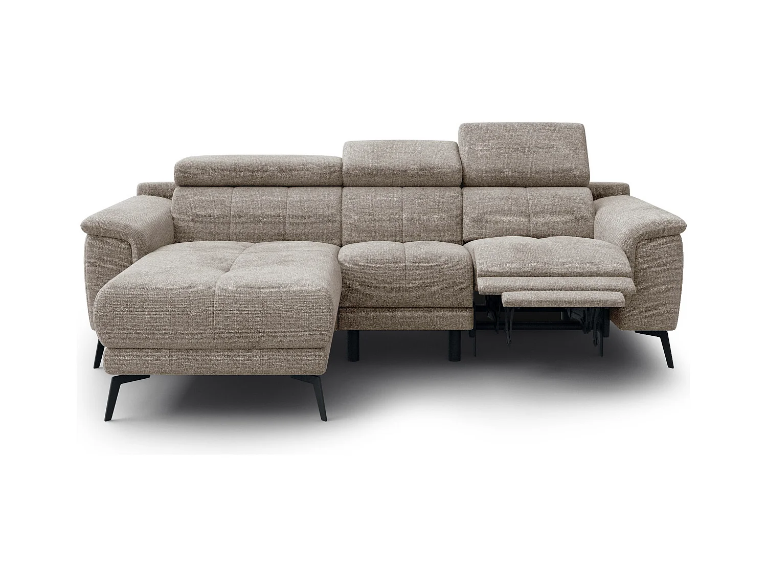 FIERO Ecksofa 3-Sitzer links mit 1 Relaxfunktion und verstellbare Kopfstützen, taupe