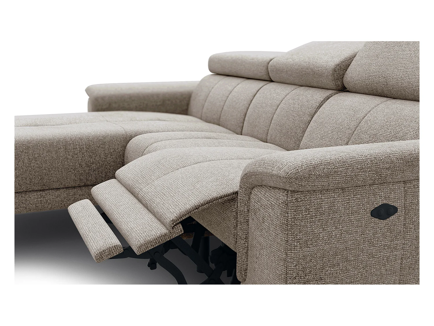 FIERO Ecksofa 3-Sitzer links mit 1 Relaxfunktion und verstellbare Kopfstützen, taupe