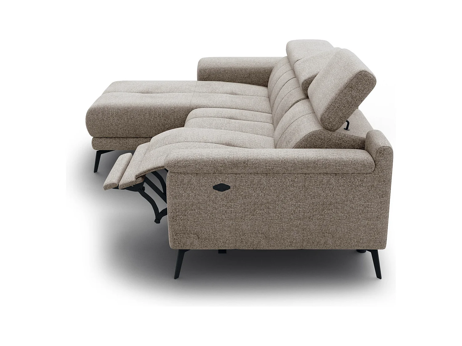 FIERO Ecksofa 3-Sitzer links mit 1 Relaxfunktion und verstellbare Kopfstützen, taupe
