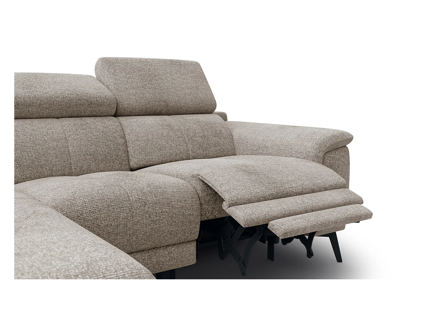 FIERO Ecksofa 3-Sitzer links mit 1 Relaxfunktion und verstellbare Kopfstützen, taupe
