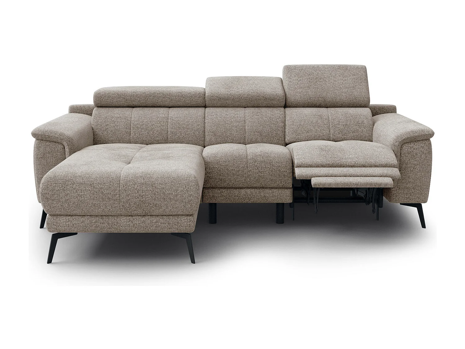 FIERO Ecksofa 3-Sitzer links mit 1 Relaxfunktion und verstellbare Kopfstützen, taupe
