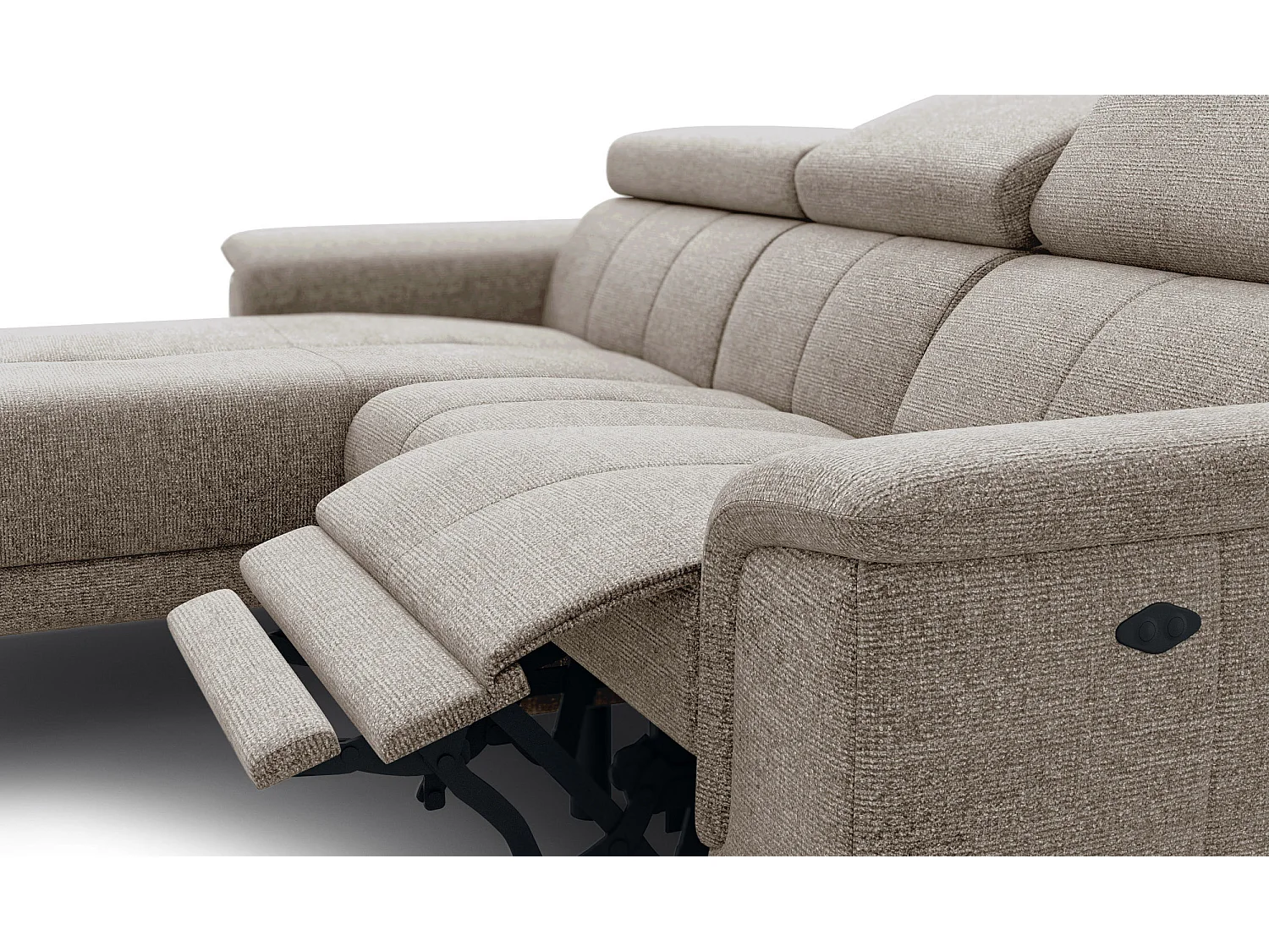 FIERO Ecksofa 3-Sitzer links mit 1 Relaxfunktion und verstellbare Kopfstützen, taupe