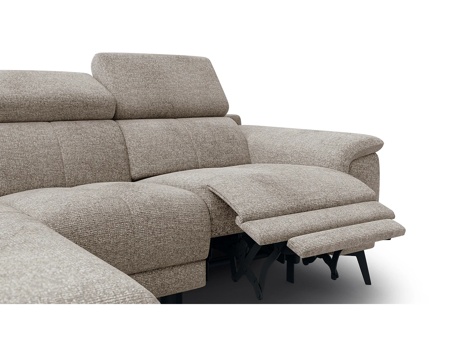 FIERO Ecksofa 3-Sitzer links mit 1 Relaxfunktion und verstellbare Kopfstützen, taupe