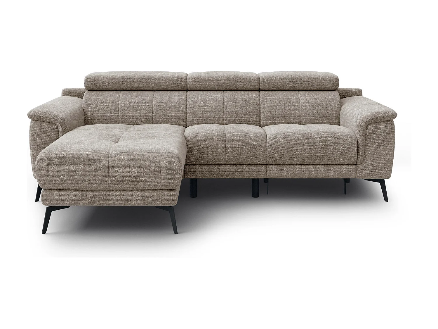 FIERO Ecksofa 3-Sitzer links mit 1 Relaxfunktion und verstellbare Kopfstützen, taupe