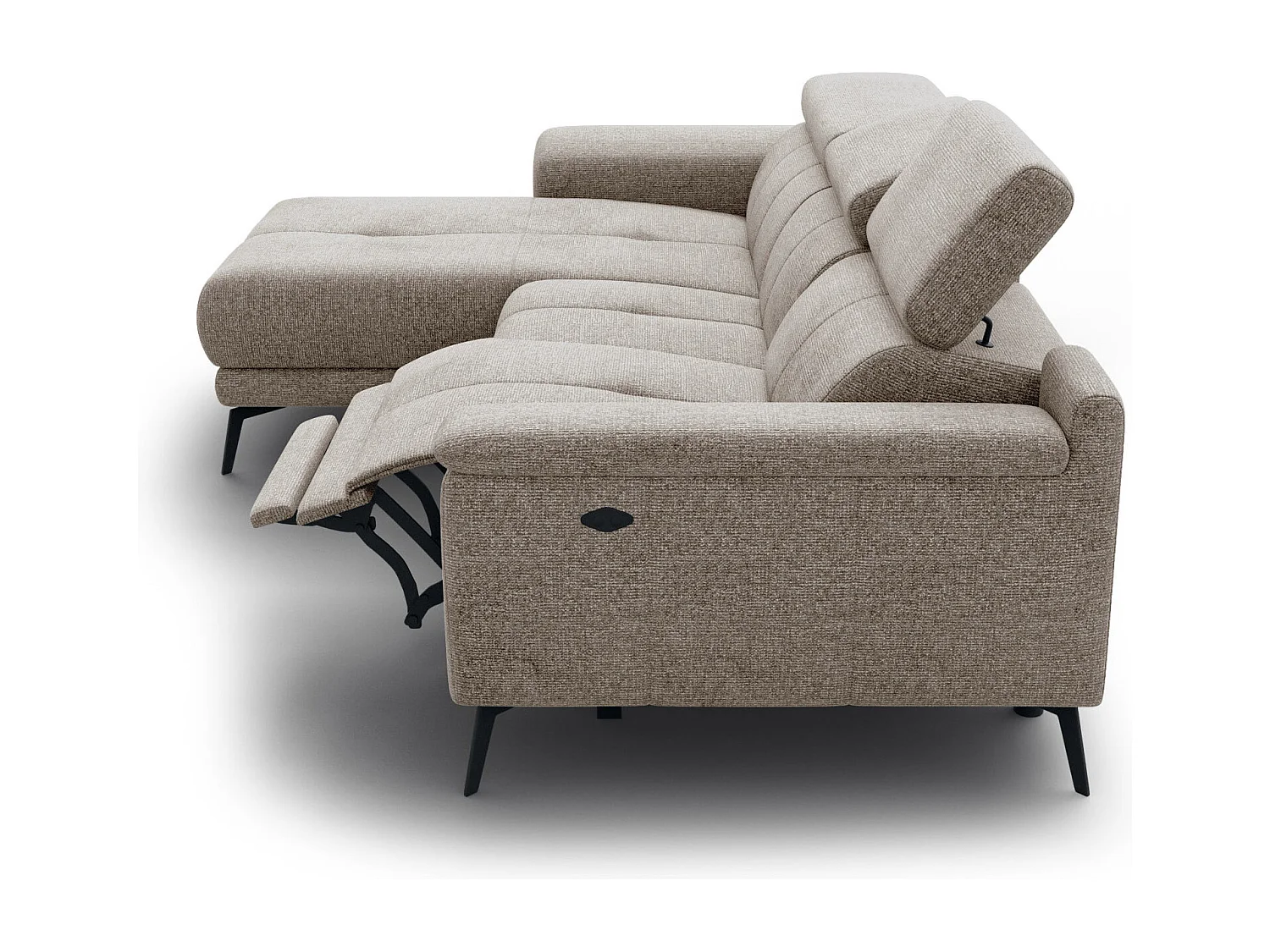 FIERO Ecksofa 3-Sitzer links mit 1 Relaxfunktion und verstellbare Kopfstützen, taupe