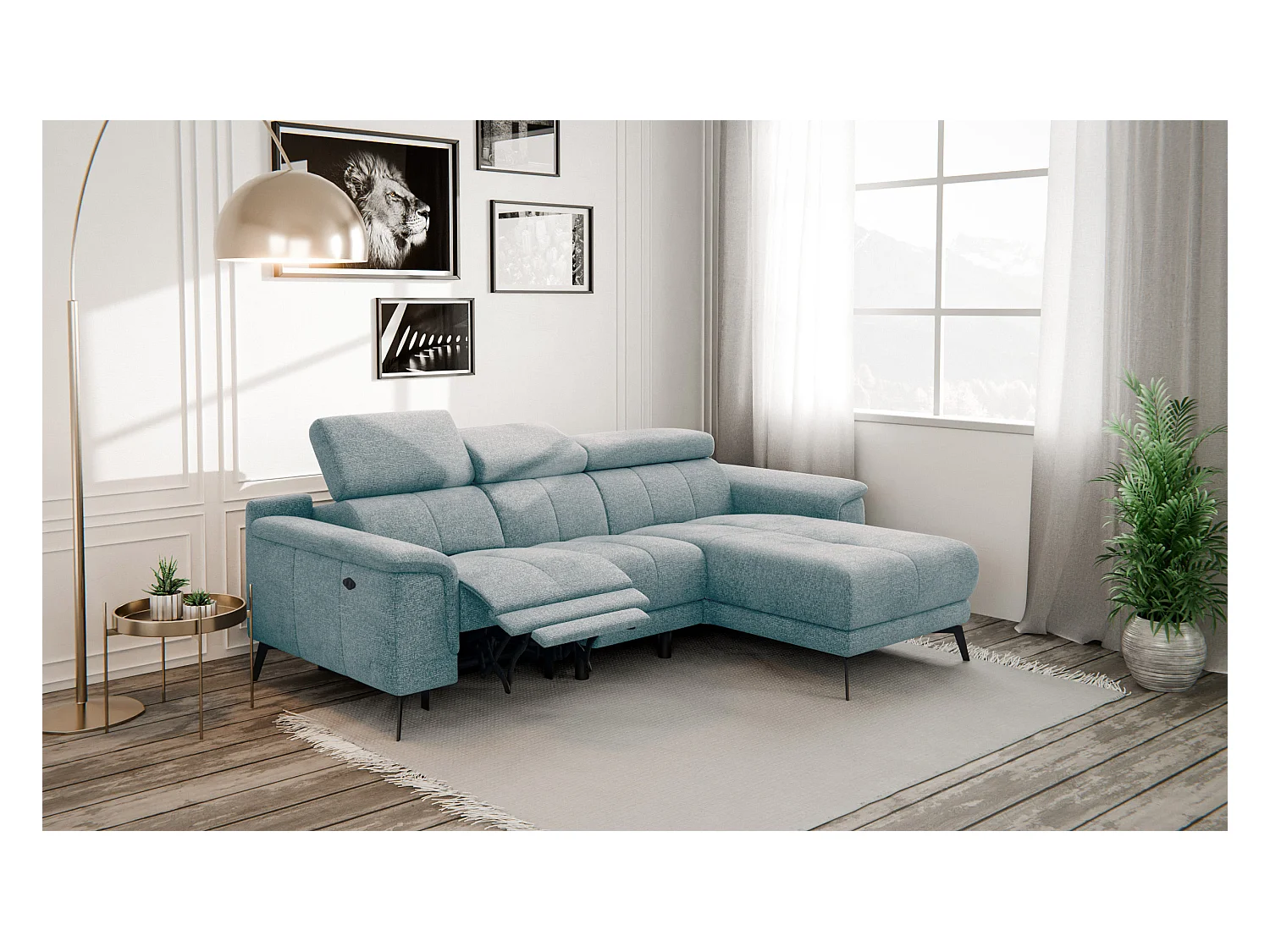 FIERO Ecksofa 3-Sitzer rechts mit 1 Relaxfunktion, mint