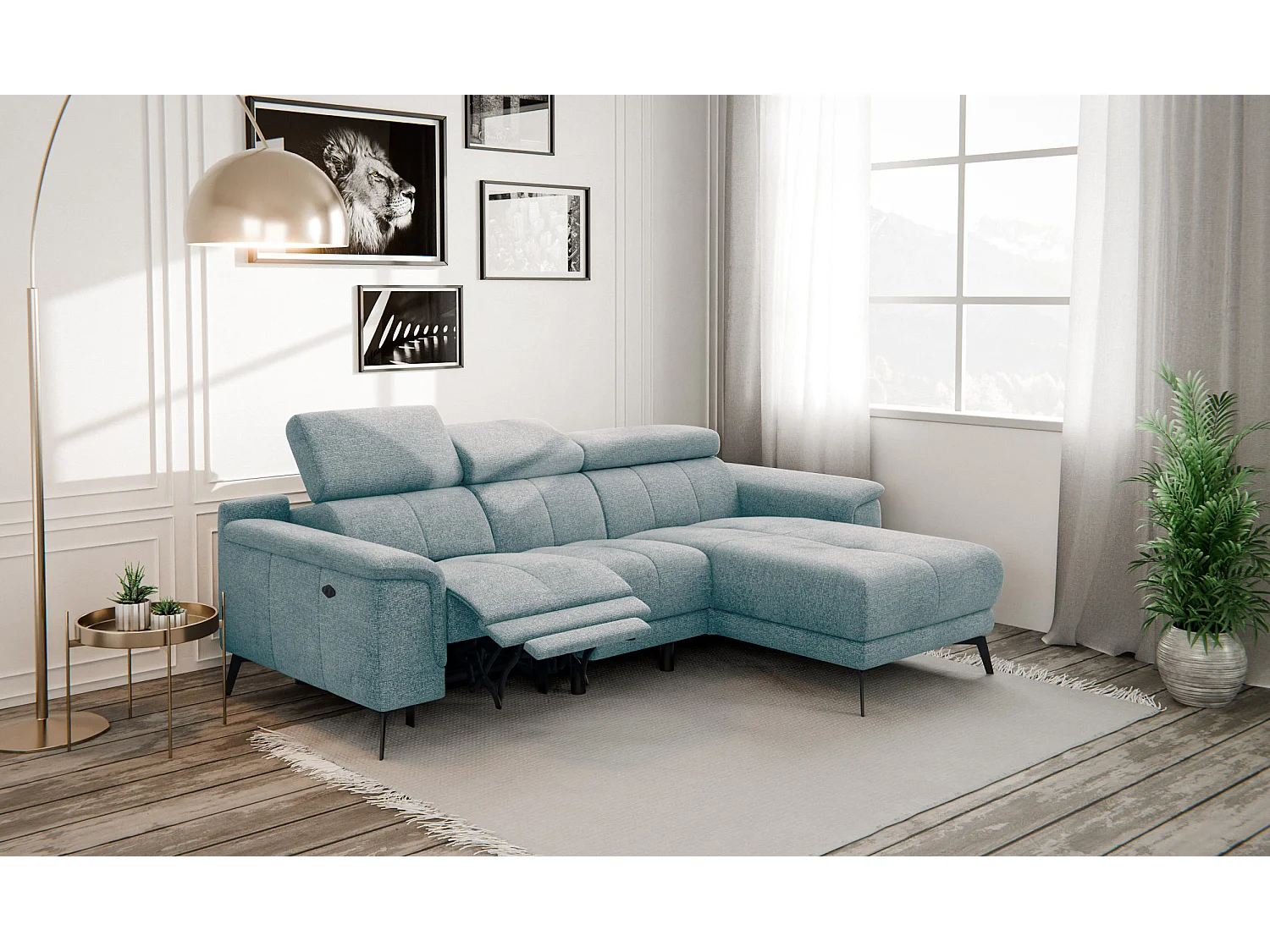 FIERO Ecksofa 3-Sitzer rechts mit 1 Relaxfunktion, mint