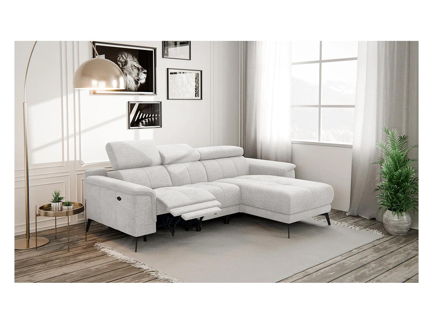 FIERO Ecksofa 3-Sitzer rechts mit 1 Relaxfunktion, creme