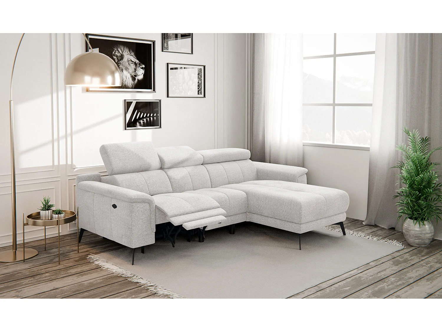 FIERO Ecksofa 3-Sitzer rechts mit 1 Relaxfunktion, creme