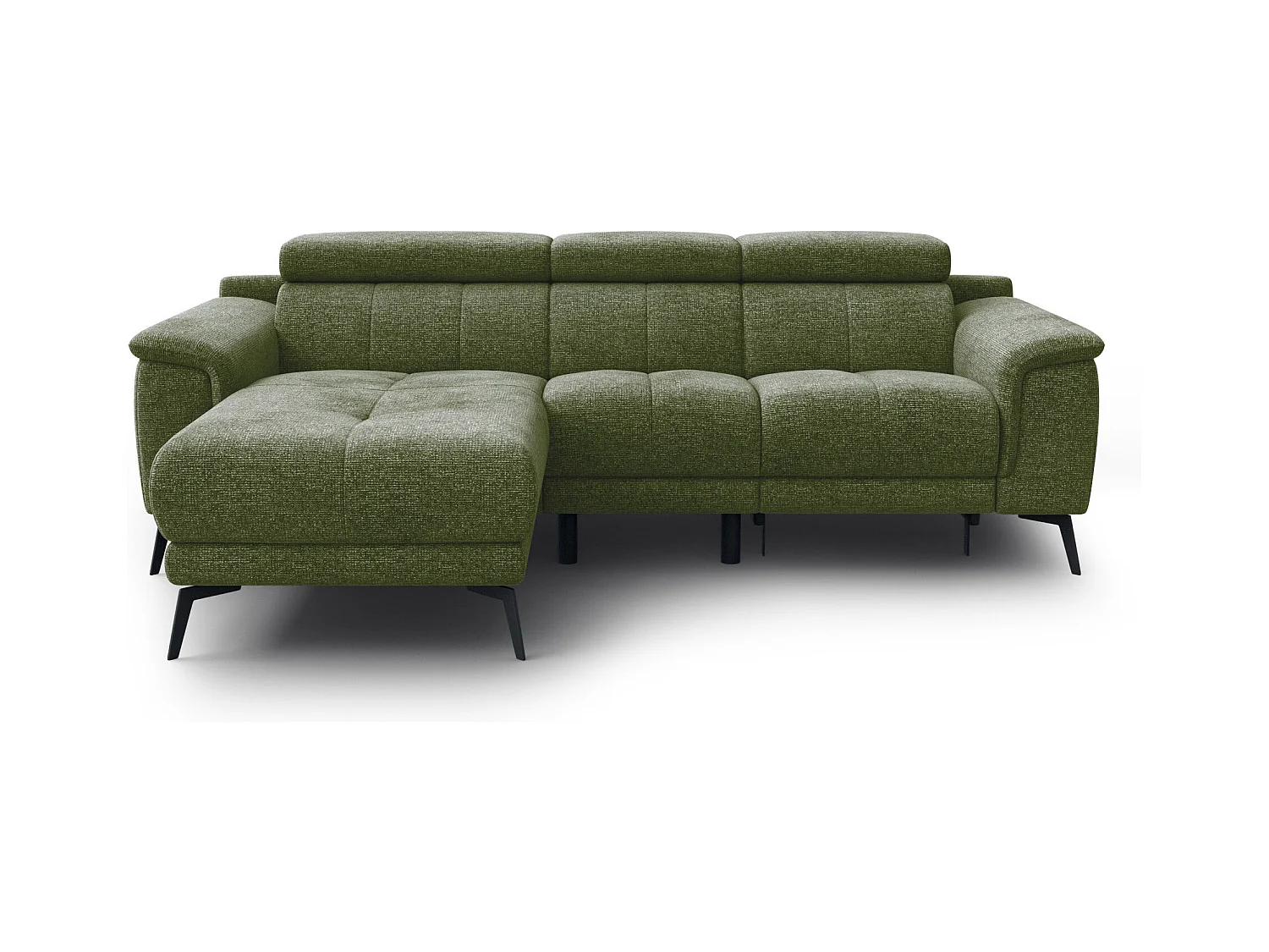 FIERO Ecksofa 3-Sitzer links mit 1 Relaxfunktion und verstellbare Kopfstützen, olive