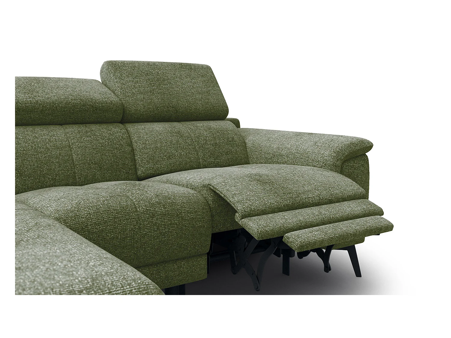 FIERO Ecksofa 3-Sitzer links mit 1 Relaxfunktion und verstellbare Kopfstützen, olive