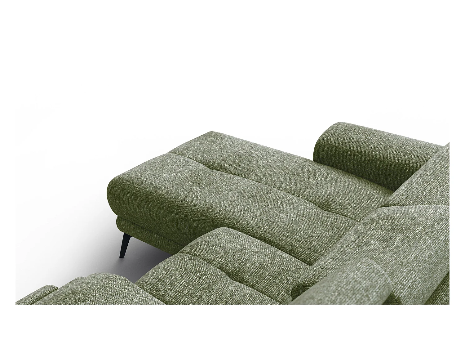 FIERO Ecksofa 3-Sitzer links mit 1 Relaxfunktion und verstellbare Kopfstützen, olive