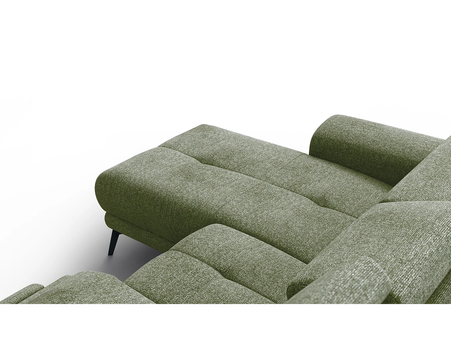 FIERO Ecksofa 3-Sitzer links mit 1 Relaxfunktion und verstellbare Kopfstützen, olive