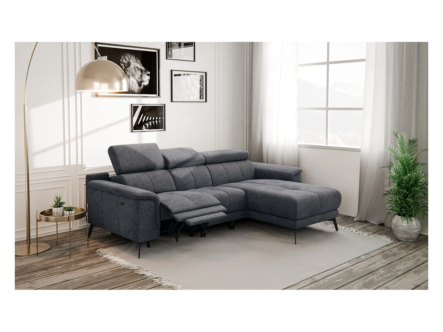 FIERO Ecksofa 3-Sitzer rechts mit 1 Relaxfunktion, dunkelgrau