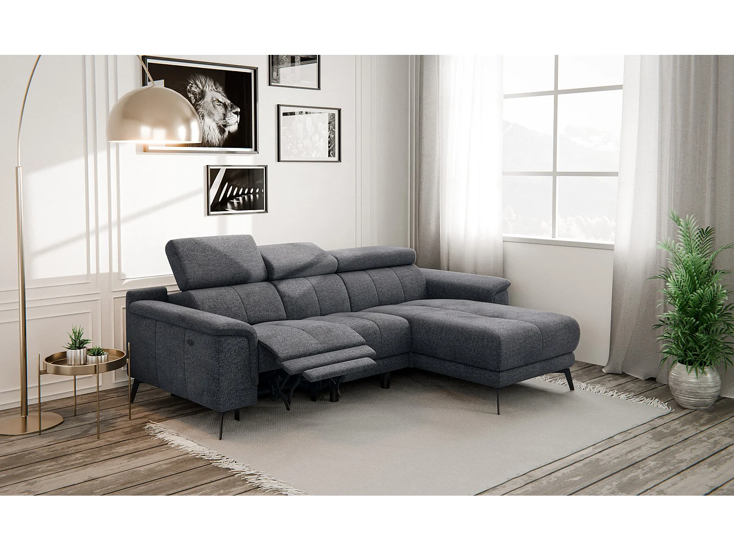 FIERO Ecksofa 3-Sitzer rechts mit 1 Relaxfunktion, dunkelgrau