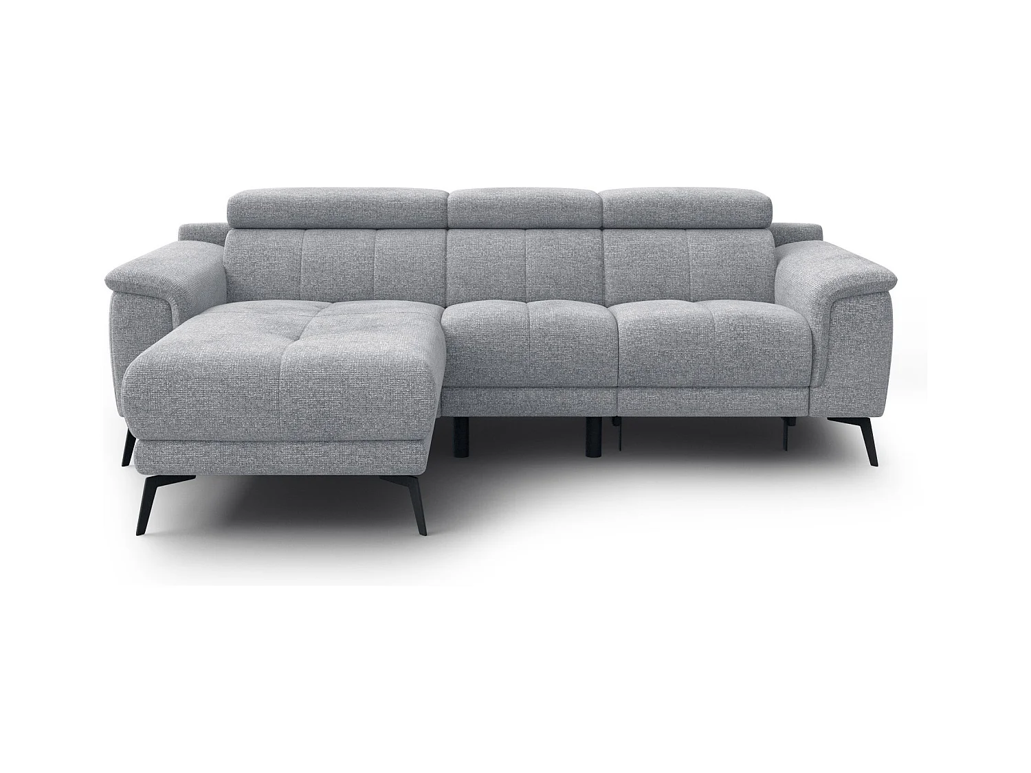 FIERO Ecksofa 3-Sitzer links mit 1 Relaxfunktion und verstellbare Kopfstützen, silbergrau