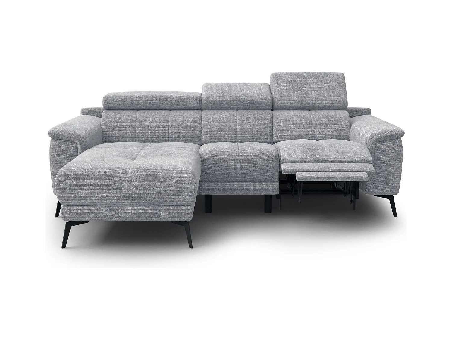 FIERO Ecksofa 3-Sitzer links mit 1 Relaxfunktion und verstellbare Kopfstützen, silbergrau