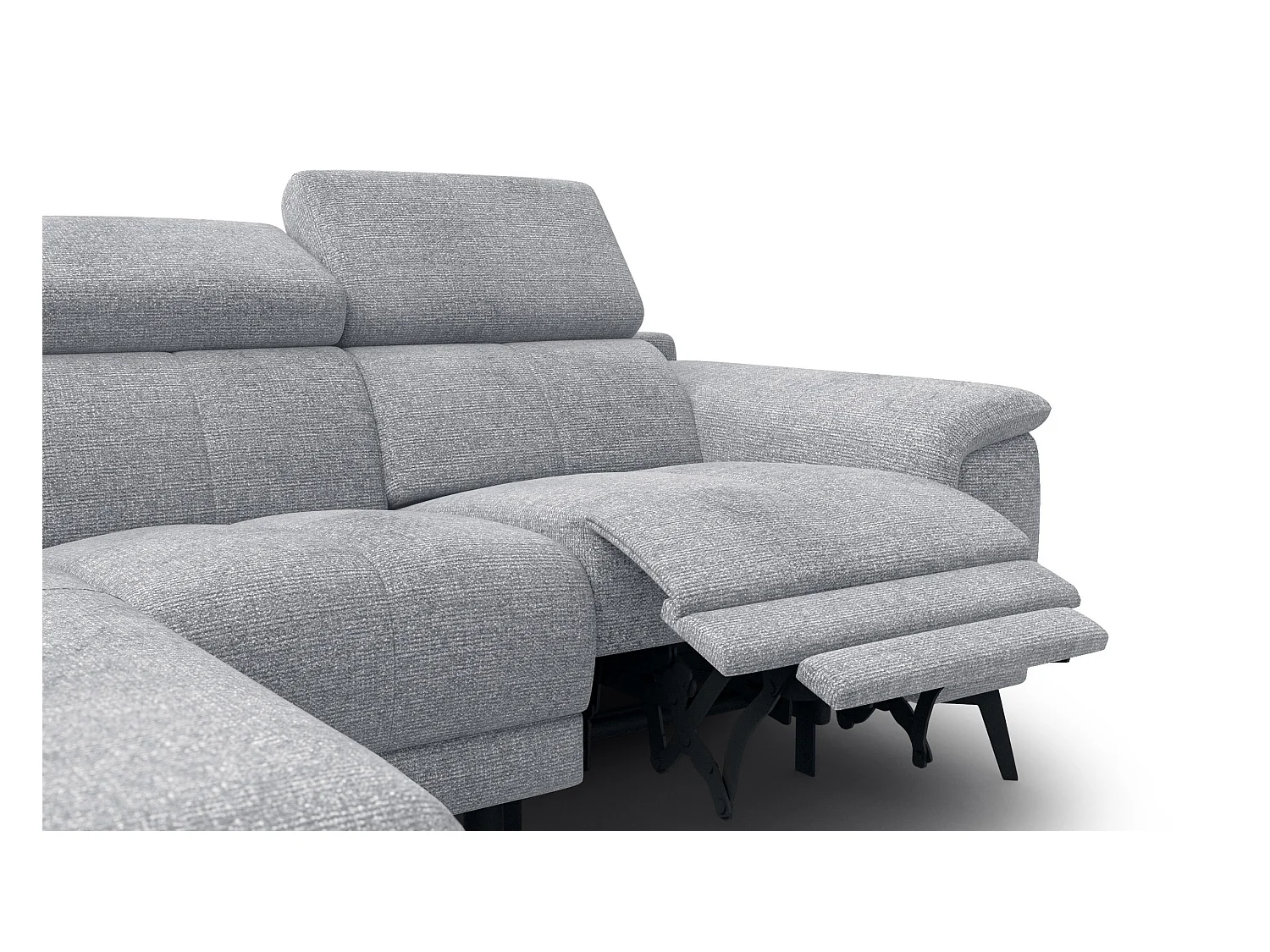 FIERO Ecksofa 3-Sitzer links mit 1 Relaxfunktion und verstellbare Kopfstützen, silbergrau