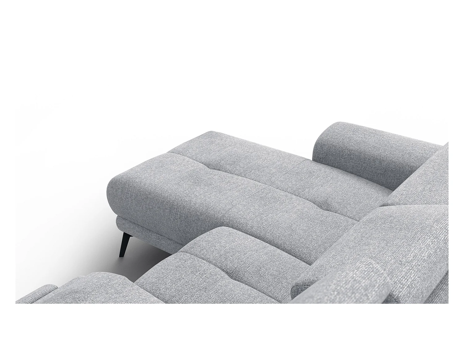 FIERO Ecksofa 3-Sitzer links mit 1 Relaxfunktion und verstellbare Kopfstützen, silbergrau