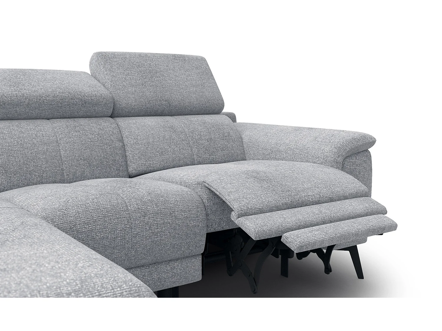 FIERO Ecksofa 3-Sitzer links mit 1 Relaxfunktion und verstellbare Kopfstützen, silbergrau