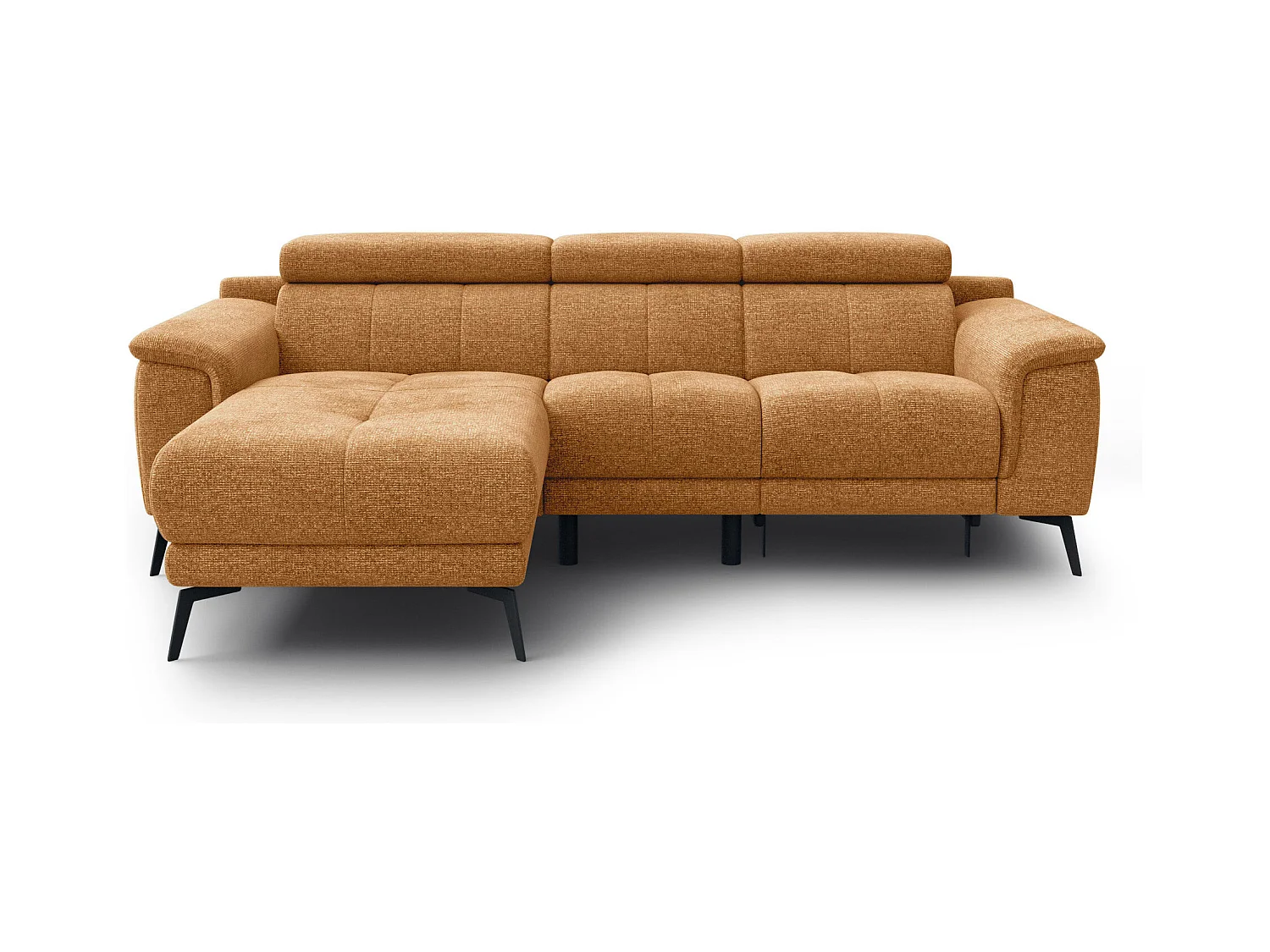 FIERO Ecksofa 3-Sitzer links mit 1 Relaxfunktion und verstellbare Kopfstützen, orange