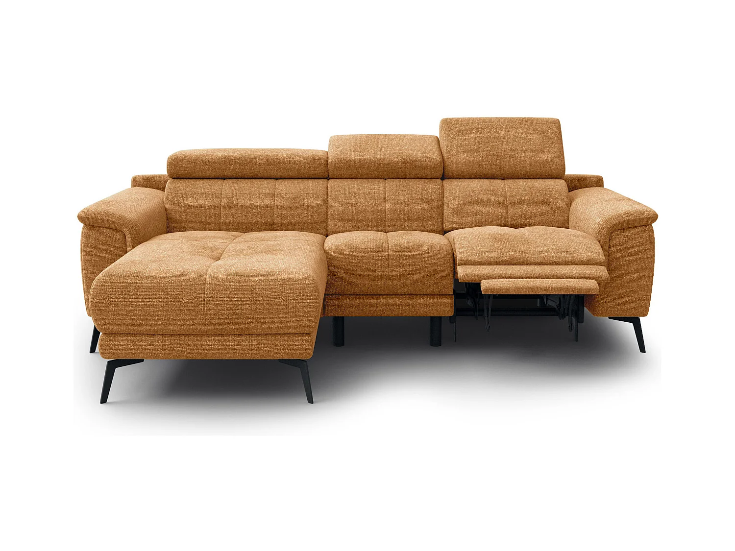 FIERO Ecksofa 3-Sitzer links mit 1 Relaxfunktion und verstellbare Kopfstützen, orange