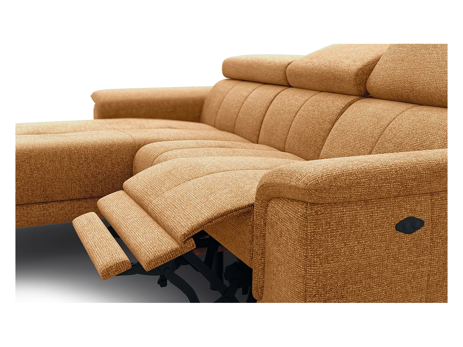 FIERO Ecksofa 3-Sitzer links mit 1 Relaxfunktion und verstellbare Kopfstützen, orange