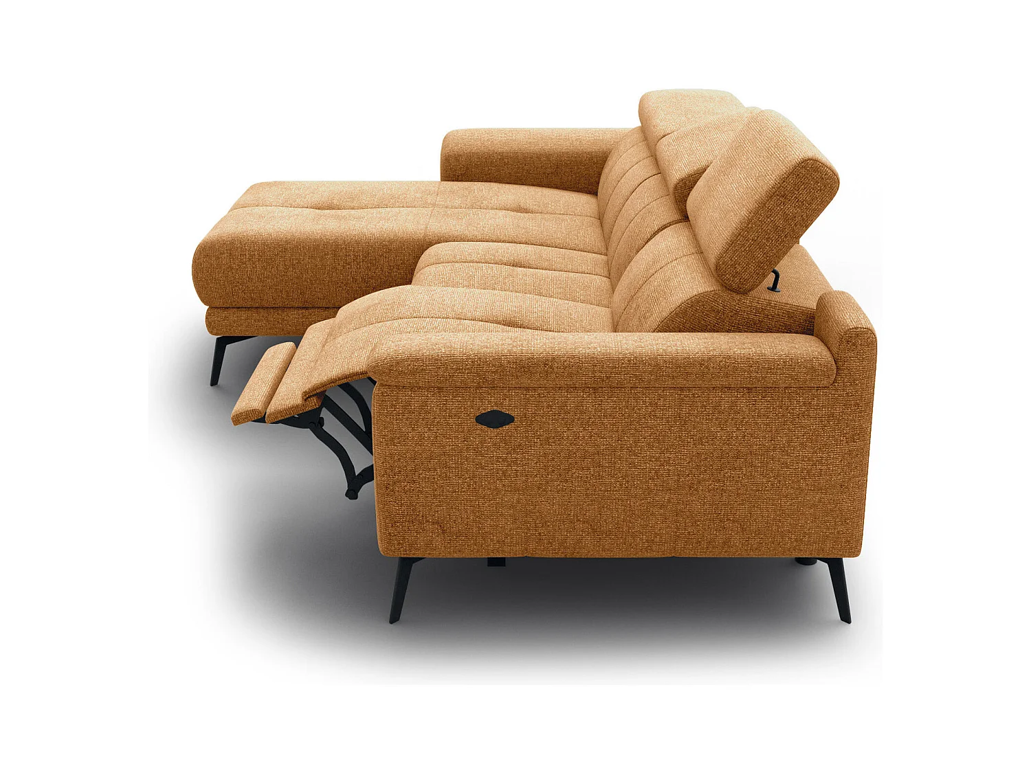FIERO Ecksofa 3-Sitzer links mit 1 Relaxfunktion und verstellbare Kopfstützen, orange