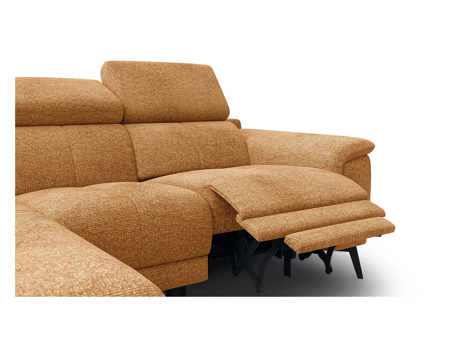 FIERO Ecksofa 3-Sitzer links mit 1 Relaxfunktion und verstellbare Kopfstützen, orange